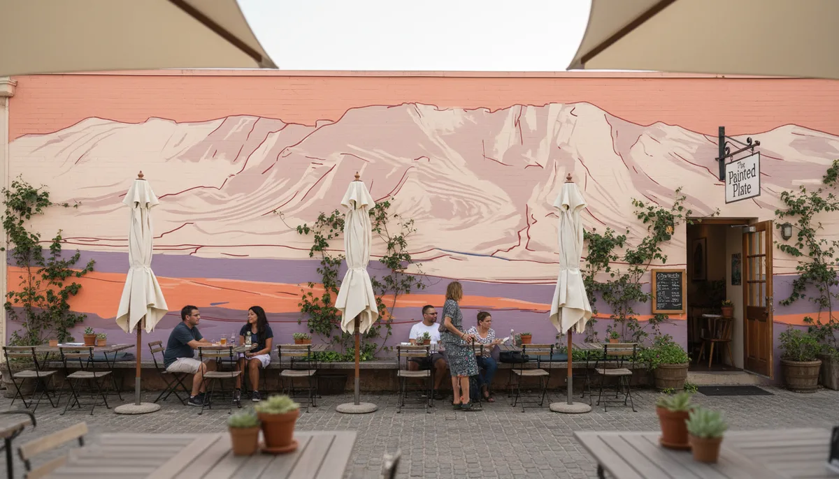 Mural pintado a mano en restaurante boutique